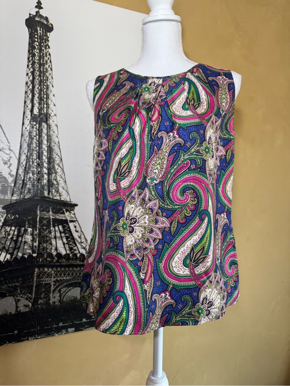 Talbots Paisley Print Sleeveless Shell in Pink, Blue & Green